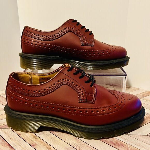Dr Martens 3989 Cherry Red Smooth Leather Brogue M 5 W 6 Wingtip Shoes Academia - Picture 3 of 9